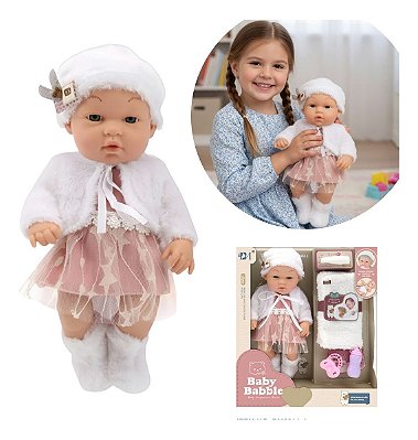 Boneca Vinil Reborn 31cm Infantil Corpo Articulado Com Kit Dormir Completo Manta, Mamadeira, Chupeta E Lenços