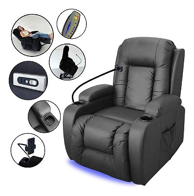 Poltrona Reclinável Eleva Levanta Preta Com Massagem E Aquecimento Ideal Para Relaxamento Total Em Casa