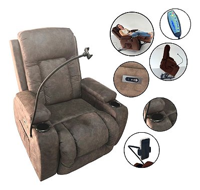 Poltrona Reclinável Suede Com Massagem Aquecimento E Suporte Celular Ideal Para Relaxar Em Casa