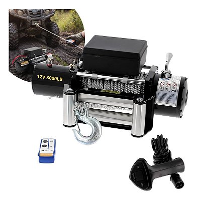 Guincho Elétrico 12v 3000lb Com Controle Remoto Ideal Para Off Road Reboque E Recuperação Veicular