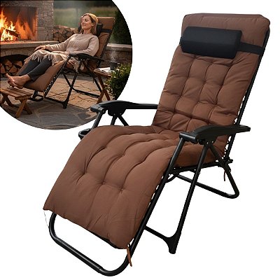 Cadeira Espreguiçadeira Acolchoada Marrom Terracota Com Travesseiro Ideal Para Praia Piscina E Dias De Sol
