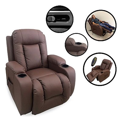 Poltrona De Massagem Caramelo Reclinável Automática Com Aquecedor E Usb Ideal Para Relaxar Em Casa
