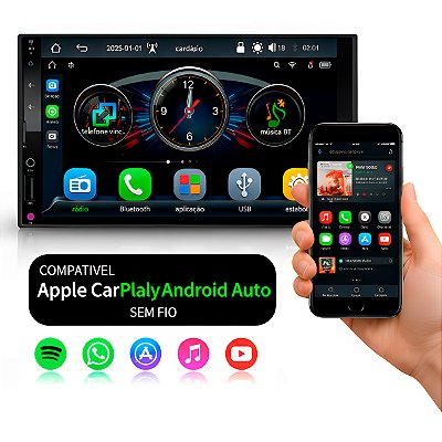 Multimídia MP5 Automotivo Roadstar RS-7007 BR 7" Bluetooth USB com CarPlay e Android Auto Sem Fio