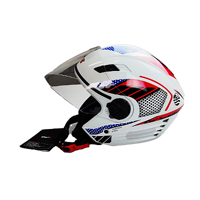 Capacete Para Moto Aberto X Open Forro Removível USA Branco Tamanho 60 Viseira Transparente - FW3