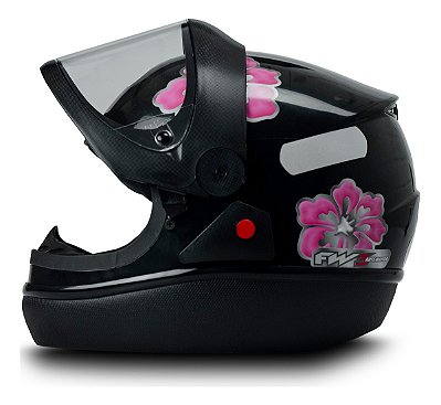 Capacete Fechado Com Narigueira para Moto Viseira Transparente Automatic Preto com Flores Tamanho 60 - FW3