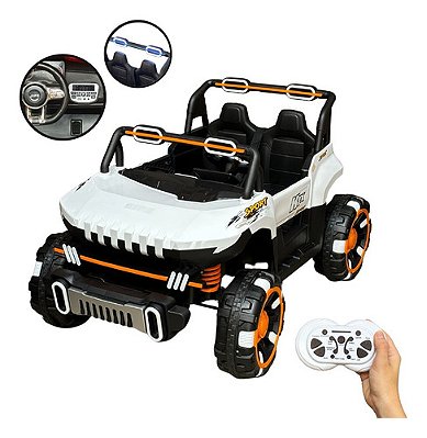 Carrinho Utv Elétrico Infantil 12v Branco Com Controle Remoto, Luz, Som, Entrada Usb E Velocidade De Até 5km/h