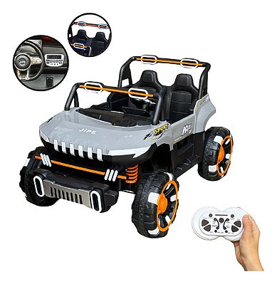Carrinho Utv Elétrico Infantil 12v Cinza Com Controle Remoto, Luz, Som, Entrada Usb E Velocidade De Até 5km/h