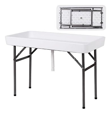 Mesa Portátil Dobrável Com Escoamento Para Pesca, Camping E Rancho Com Ralo, Cano E Suporte Até 120kg