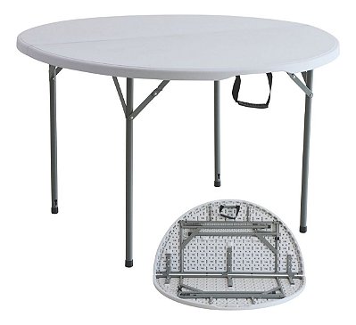 Mesa Redonda Dobrável Vira Maleta 120Cm Para Camping, Pesca E Rancho Com Estrutura Em Aço E Tampo HDPE