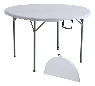 Mesa Redonda Branca 150cm Dobrável Vira Maleta Para Camping E Pesca Com Estrutura Reforçada E Fácil Transporte