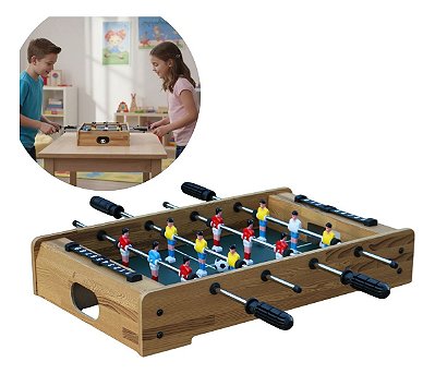 Mini Mesa Pebolim Portátil Mdf Para Adultos E Crianças Com Marcador De Placar, 12 Jogadores E Design Compacto