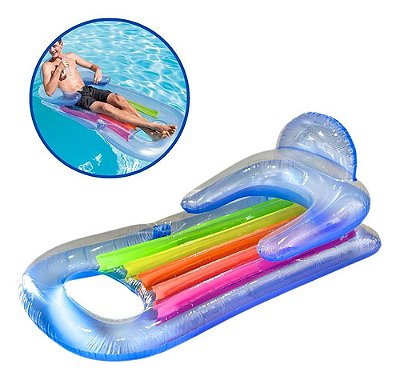 Boia Poltrona Colchão Inflável Com Encosto E Porta Copo Ideal Para Piscina, Praia E Momentos De Relaxamento