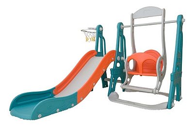 Playground Infantil 3x1 Com Escorregador, Balanço E Cesta De Basquete Ideal Para Crianças A Partir De 3 Anos