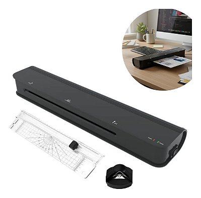 Plastificadora A3 360w 220v Preta Com Kit Guilhotina Para Documentos Escritório Escola Casa