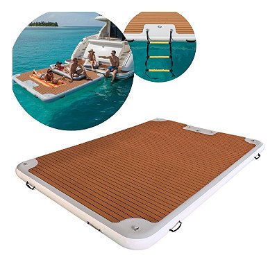 Boia Plataforma Flutuante Inflável 3x2m Para Piscina Lago Ou Mar Com Acessórios Completos Para Lanchas Barcos Iates
