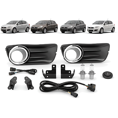 Kit Farol Milha Palio Siena Fire Economy 2010 até 2017 com Moldura Cromada Botão Touch - Shocklight