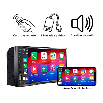 Multimidia MP5 2 DIN 7" IPS Full Touch HT-3827CA CarPlay Android Auto Sem Fio Bluetooth USB SD AUX 4x60W H-TECH