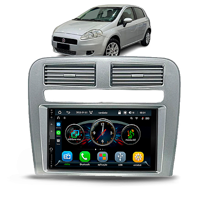 Kit Multimidia MP5 Roadstar RS-7007 BR 7" Bluetooth USB Com CarPlay e Android Auto Sem Fio + Moldura 2 Din Fiat Punto