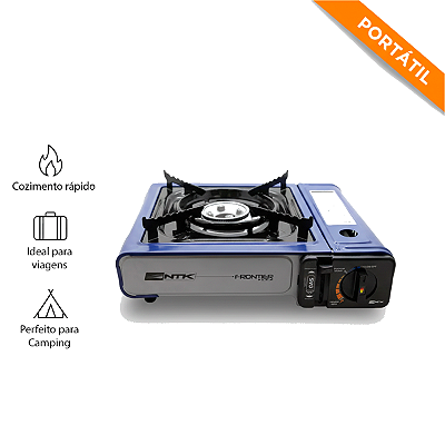 Fogareiro de Mesa NTK Frontier 3 em 1 Camping Pesca Portátil Aço Esmaltado C/ Maleta Sistema Piezo de Ignição Eletrônica