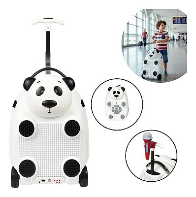 Mala Infantil Panda 3x1 Com Som Microfone E Blocos De Montar Com Rodinhas Recarregável Inmetro