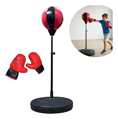 Bola De Reação De Boxe 105cm Com Base Ajustável E Luvas Para Treino Coordenação E Exercício