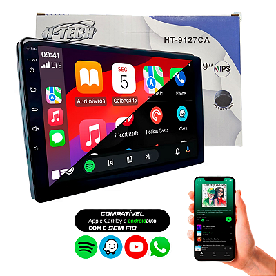 Multimídia MP5 Slim 9" Full Touch HT-9127CA com CarPlay e Android Auto Sem Fio Bluetooth USB 4x60W RMS Painel IPS