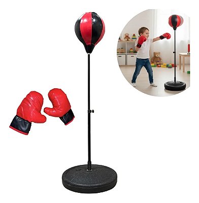 Bola Boxe Infantil 135cm Ajustável Base Luvas Bomba Ar Certificado Inmetro Enchimento Água Ou Areia