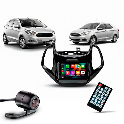 Kit Multimidia MP5 2DIN 7" Full Touch HT-3827CA CarPlay Android S/Fio BT USB SD AUX + Moldura Painel + Câmera Universal