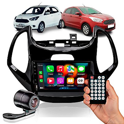 Kit Multimidia MP5 2DIN 7" Full Touch HT-3827CA CarPlay Android S/Fio BT USB SD AUX + Moldura Painel + Câmera Universal