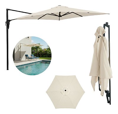 Ombrelone Guarda Sol Parede 2x2m Retrátil Articulado Branco Jardim Piscina Varanda Proteção Solar