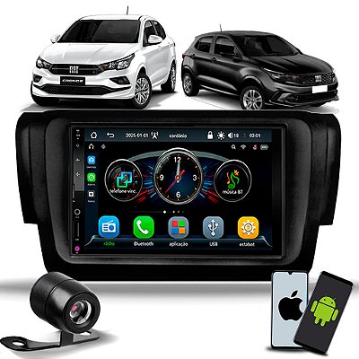 Multimídia MP5 7 Polegadas Roadstar Bluetooth USB CarPlay Android Auto Sem Fio Moldura 2 Din Fiat Argo e Cronos Câmera