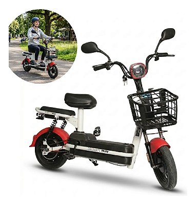 Bicicleta Elétrica 48v 500w Bateria Removível Alta Autonomia Velocidade 42kmh Bike Urbana Scooter Moto Vermelha