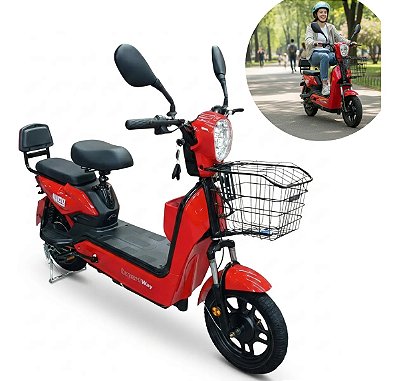 Bicicleta Elétrica 48v 500w Bateria Removível Alta Autonomia Velocidade 42kmh Alarme Chave Antifurto Bike Urbana Scooter Moto Vermelha