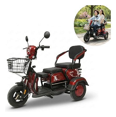 Triciclo Elétrico 48v 1000w Vermelho Importway Alarme Antifurto Velocidade 30kmh Autonomia 30km
