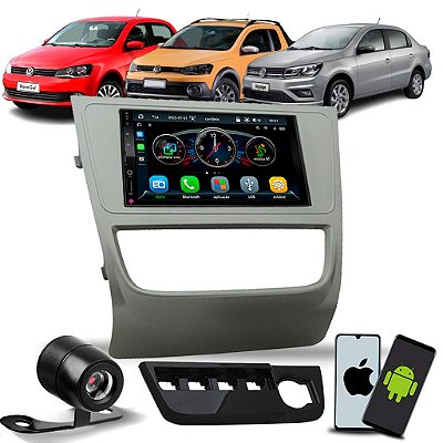 Multimídia 7 Pol Automotivo Bluetooth USB CarPlay e Android Auto Sem Fio Moldura Gol Voyage Saveiro G6 2013-2016 Câmera