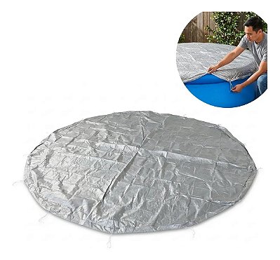 Capa Piscina Cinza 4,2m Borda Estruturada Com Corda Ajustável Proteção Contra Folhas Insetos E Sujeira