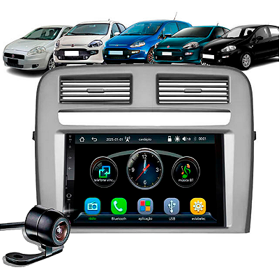 Multimídia 7 Polegadas Automotivo Com CarPlay e Android Auto Sem Fio Bluetooth USB Moldura Fiat Punto 2008 a 2012 Câmera