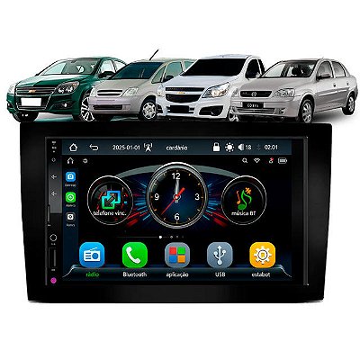 Multimídia 7 Pol Automotivo Bluetooth USB Com CarPlay e Android Auto Sem Fio Moldura GM Vectra GT Meriva Montana Corsa