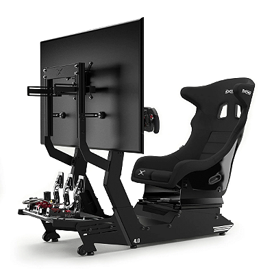 Cockpit Gamer 4.0 Plus Suporte p/Volante e Pedais Com Banco P1 Jogos de Corrida Simuladores Horizontal Extreme Simracing