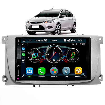 Multimídia MP5 Automotivo 7 Polegadas Com CarPlay e Android Auto Bluetooth USB Sem Fio Moldura Ford Focus 2009 até 2013