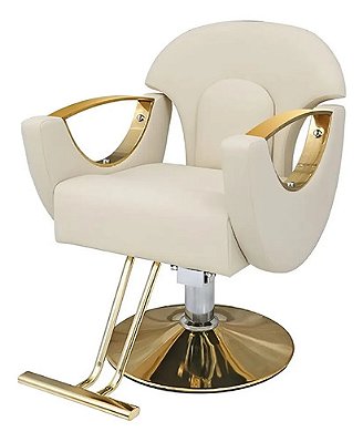 Cadeira Salão De Beleza Base Redonda Bege Profissional Conforto Para Cliente E Cabeleireiro