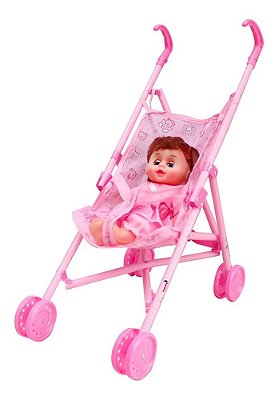 Carrinho De Boneca Guarda Chuva Rosa Com Boneca Infantil Leve Dobrável Para Passeio E Diversão