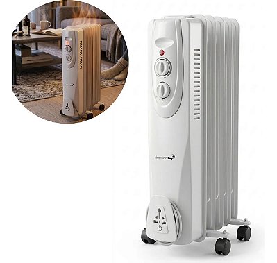 Aquecedor A Óleo 1000w 127v Portátil Com Rodinhas Silencioso Não Resseca O Ar Termostato Ajustável