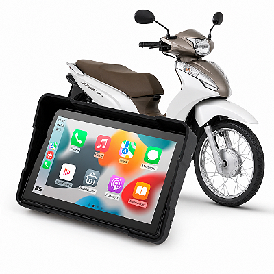 Multimídia para Moto Honda Biz 125 de 5 Polegadas com Carplay Android Auto Bluetooth Espelhamento Sem Fio À prova d’água