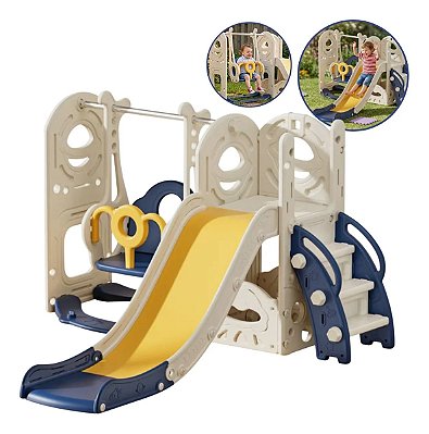 Playground 3 Em 1 Infantil Azul Com Escorregador, Balanço E Cesta De Basquete Importway Diversão Garantida