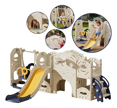 Playground Infantil 4 Em 1 Bege Com Escorregador Balanço Ponte E Basquete Importway