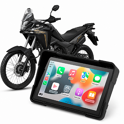 Multimídia Moto 5 Polegadas Honda Sahara 300 2024 até 2026 Apple Carplay e Android Auto Bluetooth Sem Fio À Prova D’Água