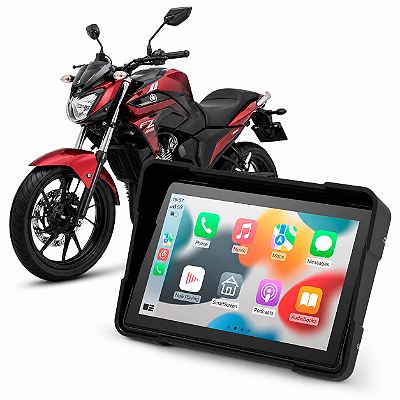 Multimídia Moto 5 Pol Yamaha Fazer FZ25 2005 até 2026 Com Apple Carplay e Android Auto Bluetooth Sem Fio À Prova D’Água