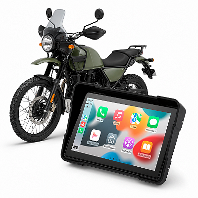 Multimídia Moto 5 Pol Royal Enfield Himalayan 411 2016 a 2023 Apple Carplay Android Auto Bluetooth S/Fio À Prova D’Água