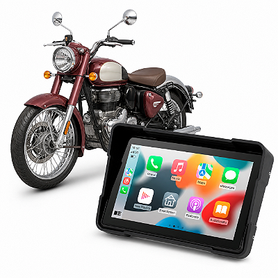 Multimídia Moto 5 Pol Royal Enfield Classic 350 2011 até 2026 Apple Carplay Android Auto Bluetooth S/Fio À Prova D’Água